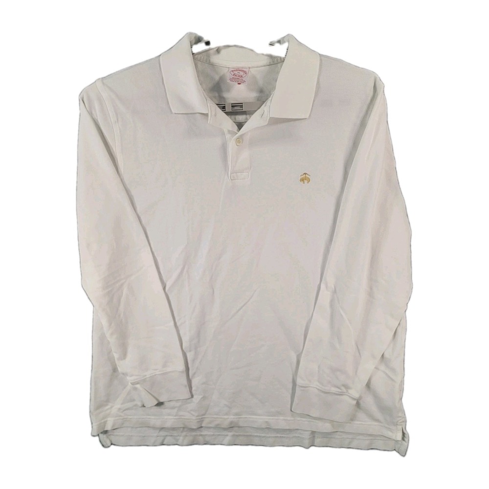 Brooks Brothers Performance Polo Men XL White Supima Cotton Long Sleeve Original